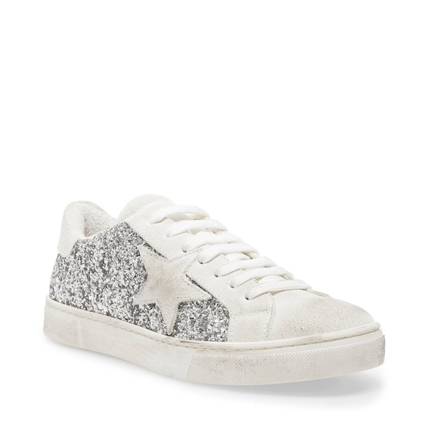 Silver / White Steve Madden Rubie Glitter Women's Sneakers | PH 6837TFJ